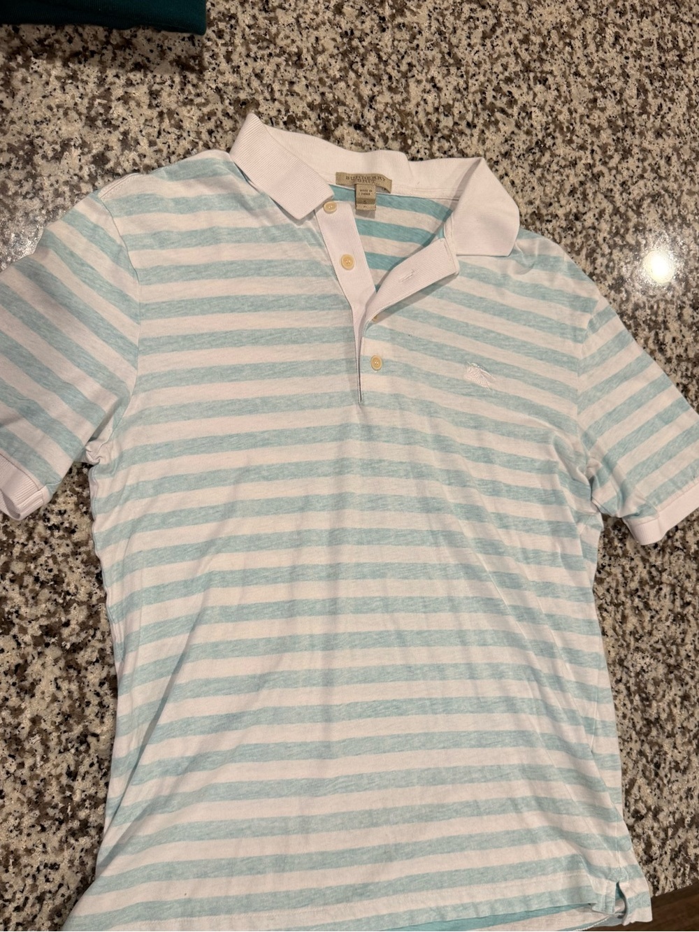 Burberry Striped Polo - Light Blue & White